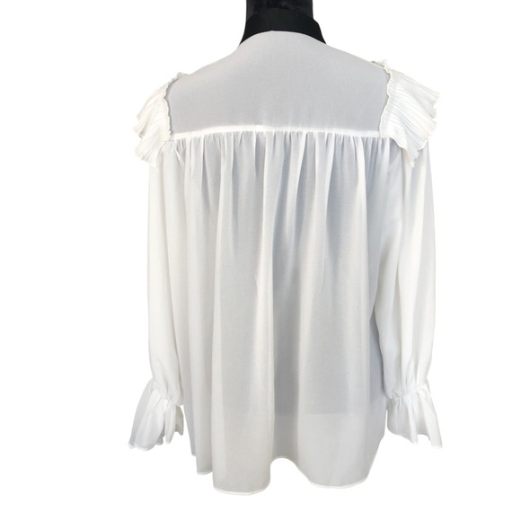 Commense Feminine Romantic Sheer Ruffled Detail Blouse With Tie Sz XS‎ - Picture 10 of 16